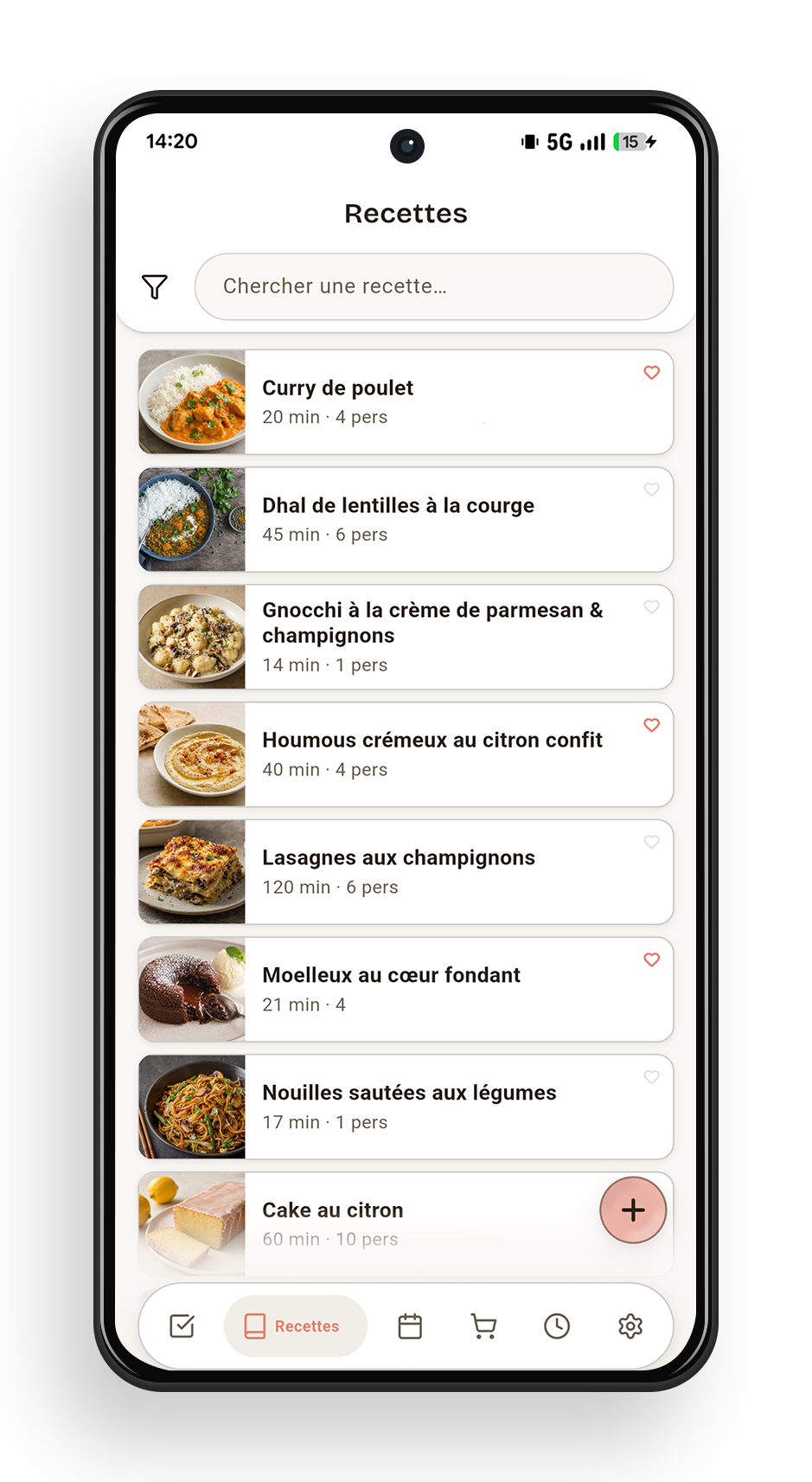 L'écran Recettes de Sumika